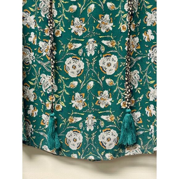 ALLISON NEW YORK Emerald Green Floral Print Tassel Tie Blouse, Sz S - Picture 4 of 12